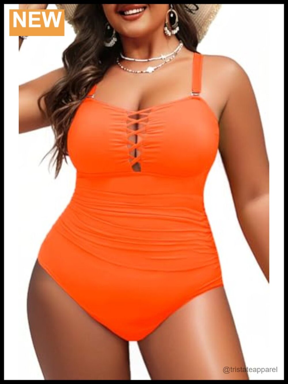 Plus Size One Piece Swimsuit Tummy Control Lace-up Ruched Bathing Suit